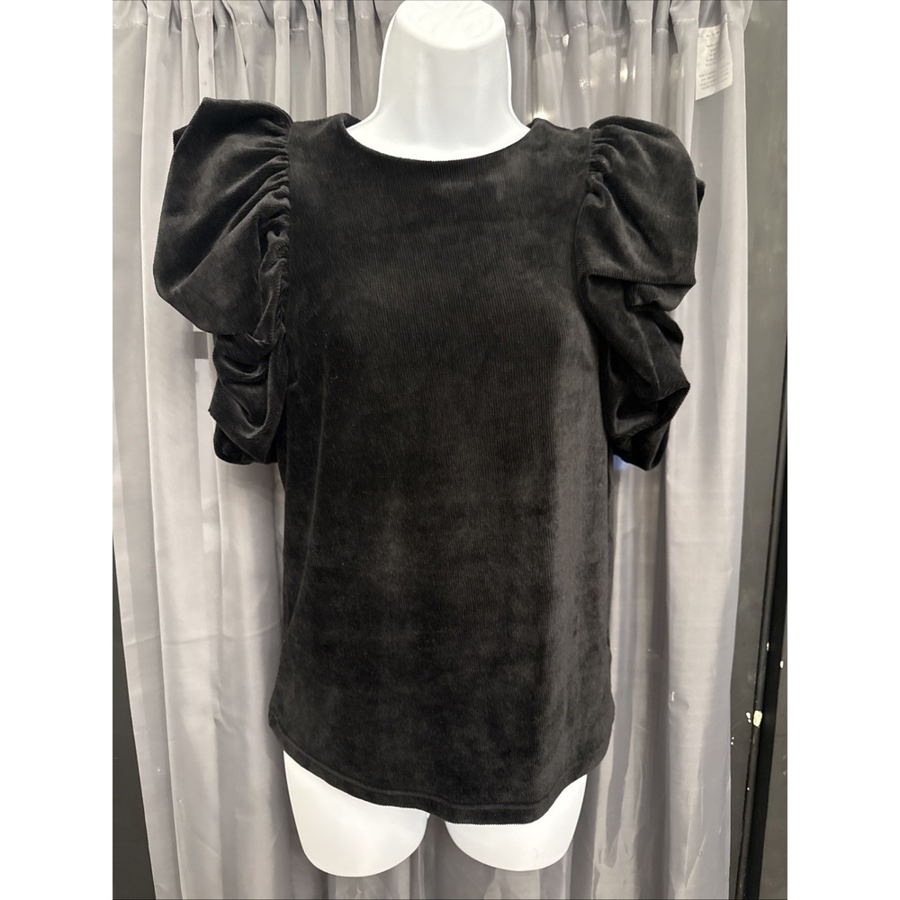THML Black Corduroy Puff Sleeve Top Blouse - Women's Size XS